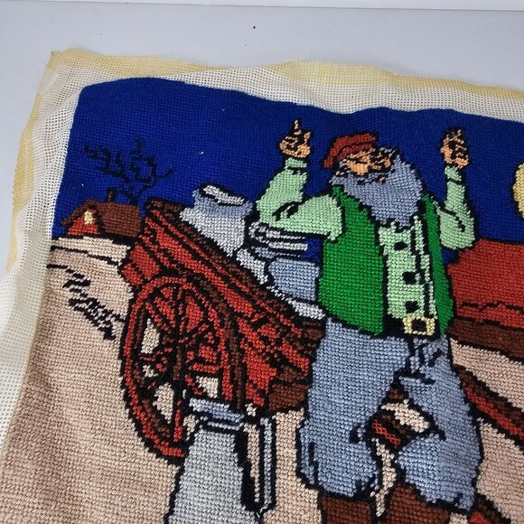 Jewish Art Needlepoint Judaica Fiddler On The Roof Handmade 13"x16" WRINKLED - Picture 4 of 8